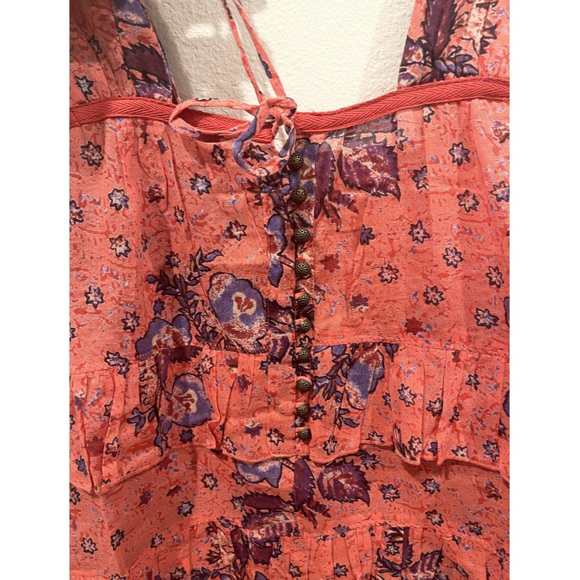 FREE PEOPLE Sunrise Nightie Coral Boho Mini Dress - Picture 9 of 11